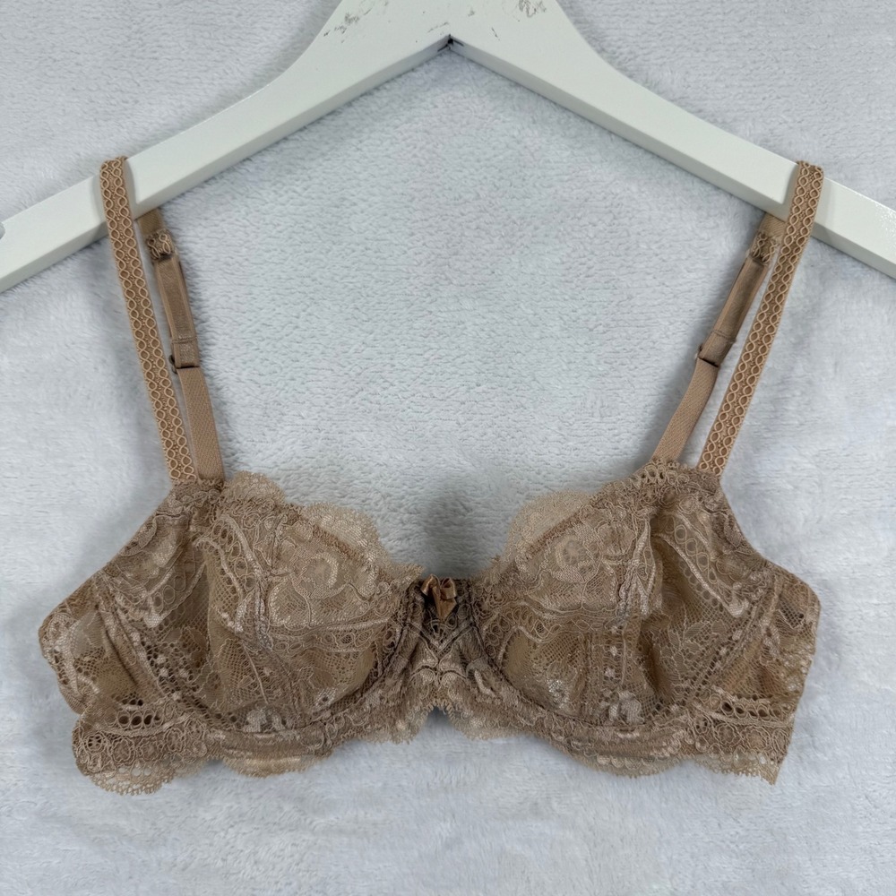 Le Mystere 135 Isabella Sexy Sheer Bra Tan Nude Floral Lace Underwire 32C